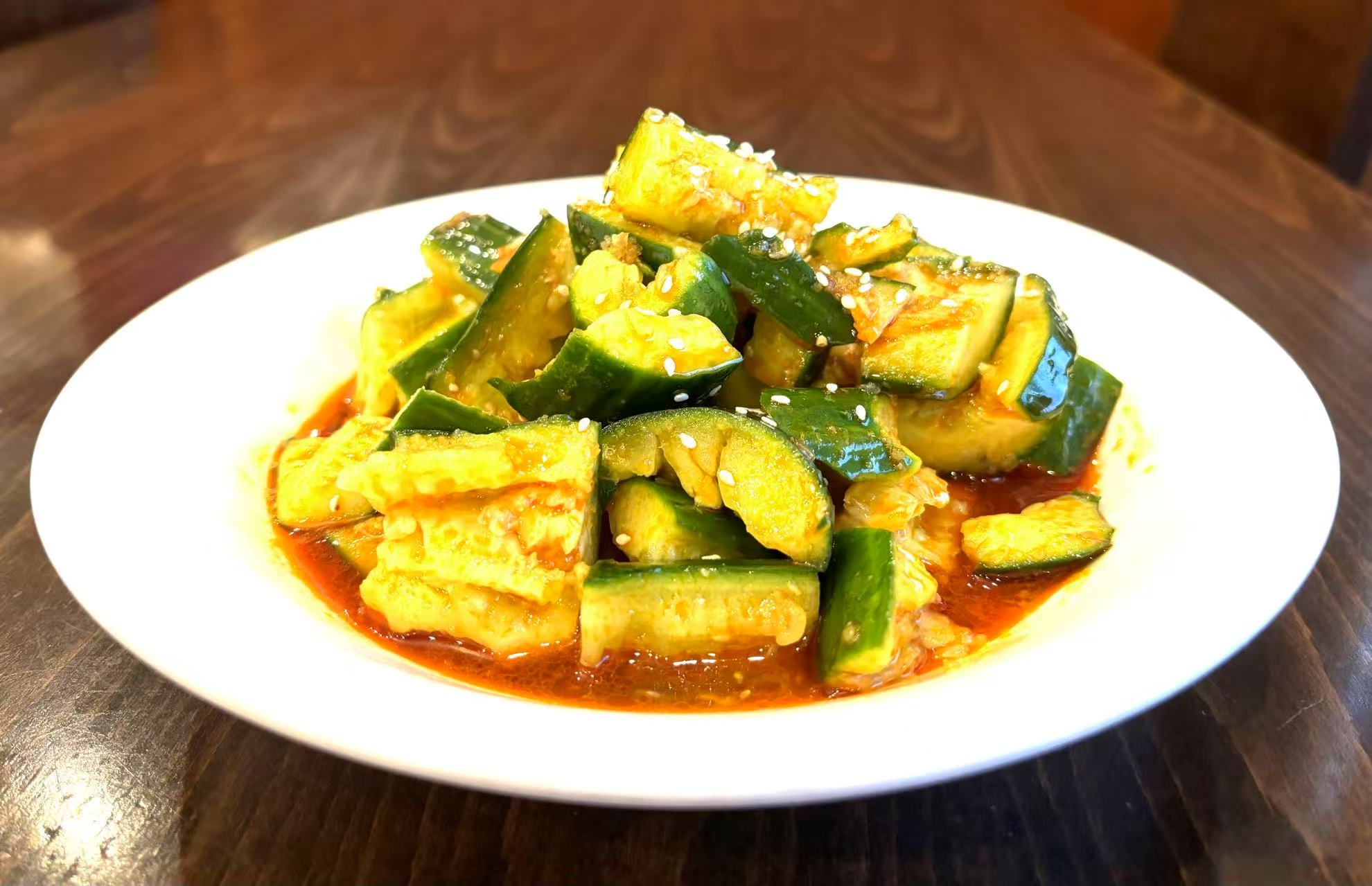 cucumber w. fresh garlic sauce 蒜泥黄瓜  <img title='Spicy & Hot' align='absmiddle' src='/css/spicy.png' />